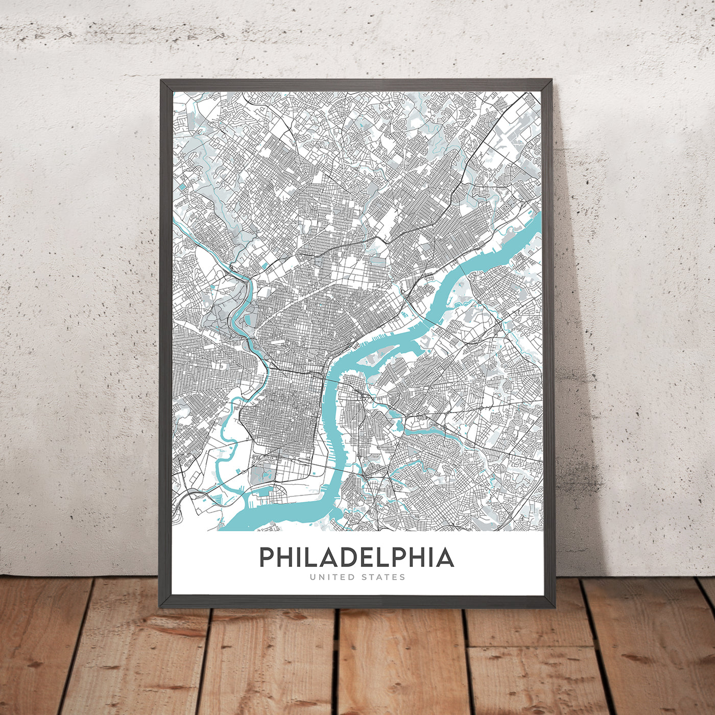 Mapa moderno de la ciudad de Filadelfia, PA: Ciudad Vieja, Salón de la Independencia, Río Schuylkill, Puente Ben Franklin, Parque Fairmount