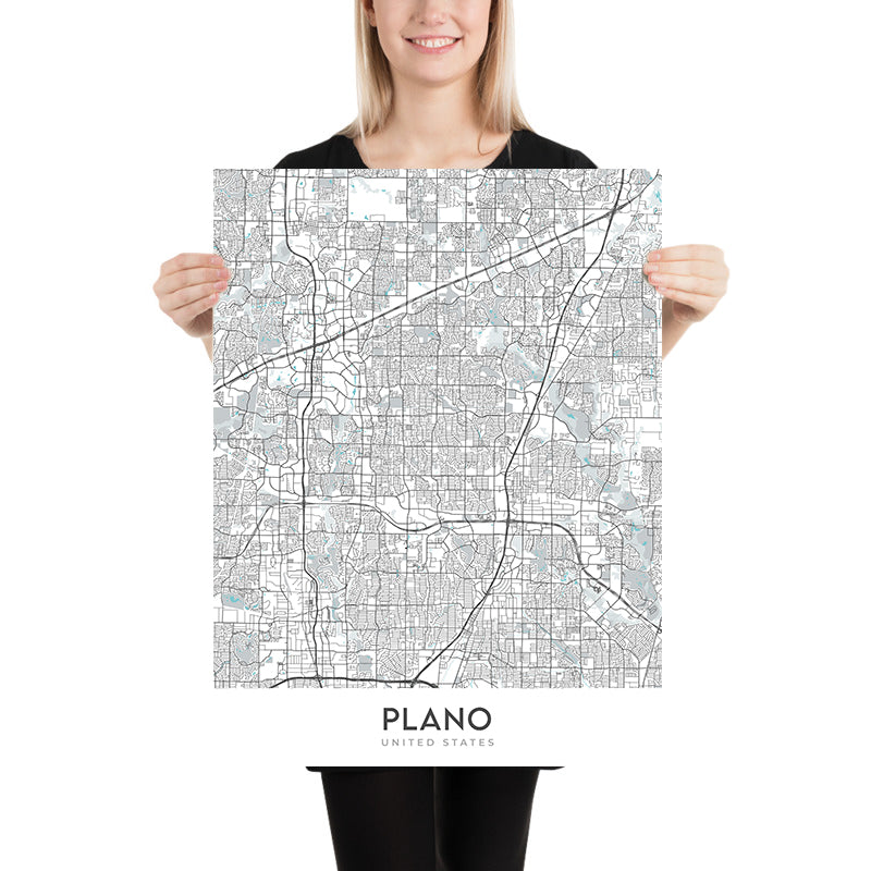 Moderner Stadtplan von Plano, TX: Innenstadt, Legacy West, Arbor Hills, Preston Rd, Dallas N Tollway