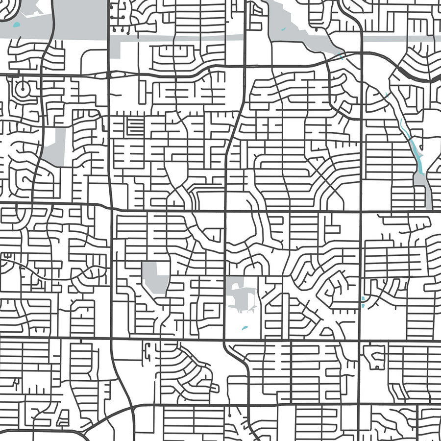 Moderne Stadtkarte von Plano, TX: Innenstadt, Legacy West, Arbor Hills, Preston Rd, Dallas N Tollway 