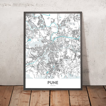 Mappa della città moderna di Pune, India: Shivajinagar, Koregaon Park, Palazzo Aga Khan, FC Road, Lago Pashan 