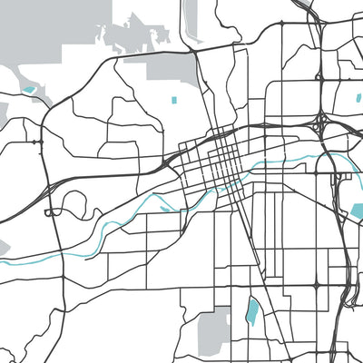 Plan de la ville moderne de Reno, NV : centre-ville, université, Truckee River, I-80, US-395