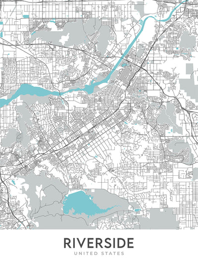 Plan de la ville moderne de Riverside, Californie : Arlington, centre-ville, La Sierra, Riverside Art Museum, Université de Californie