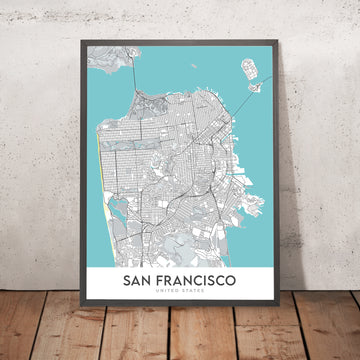 Moderne Stadtkarte von San Francisco, CA: Golden Gate Bridge, Fisherman&