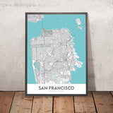 Moderne Stadtkarte von San Francisco, CA: Golden Gate Bridge, Fisherman's Wharf, Alcatraz, Chinatown, Presidio 