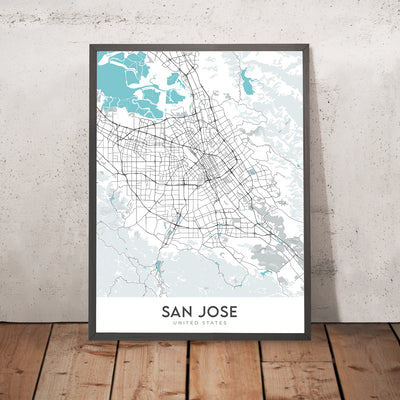 Mapa moderno de la ciudad de San José, CA: Willow Glen, Rose Garden, Japantown, I-280, CA-85