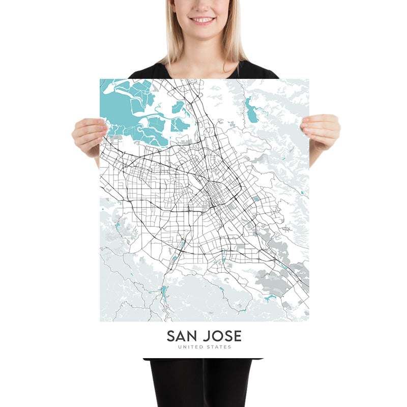 Mapa moderno de la ciudad de San José, CA: Willow Glen, Rose Garden, Japantown, I-280, CA-85