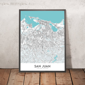 Carte de la ville moderne de San Juan, Porto Rico : Condado, Vieille Ville, El Yunque, Castillo San Felipe, Castillo San Cristóbal 