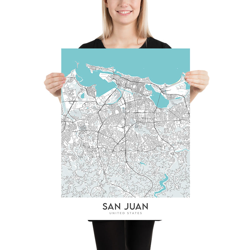 Moderne Stadtkarte von San Juan, Puerto Rico: Condado, Altstadt, El Yunque, Castillo San Felipe, Castillo San Cristóbal 