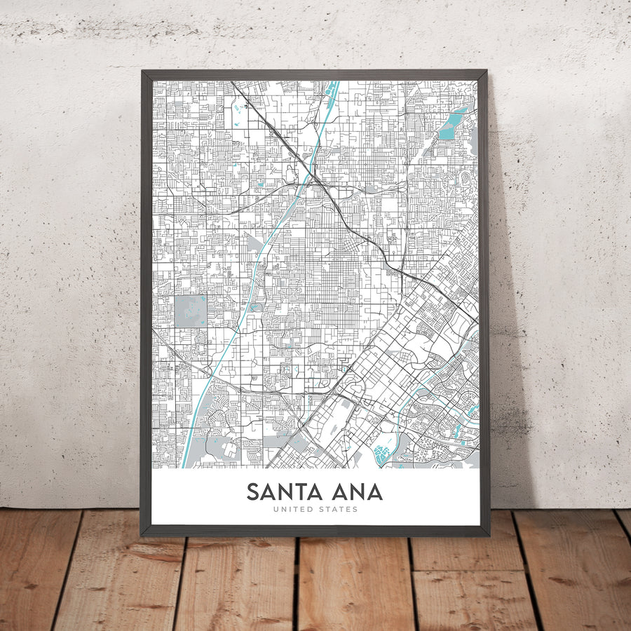 Moderne Stadtkarte von Santa Ana, CA: Innenstadt, Bowers Museum, Honda Center, I-5, CA-55 