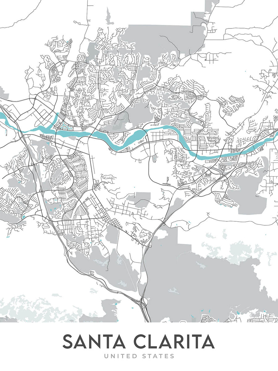 Moderne Stadtkarte von Santa Clarita, CA: Canyon Country, Magic Mountain, Newhall, Six Flags, Valencia 