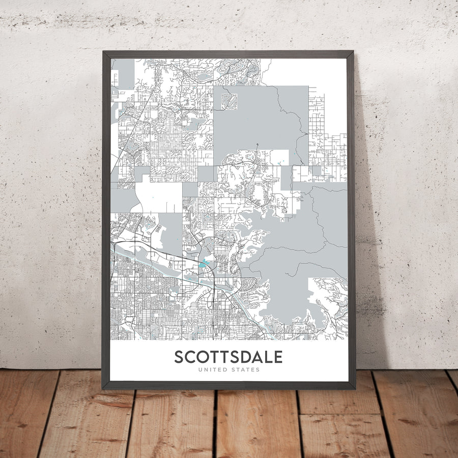 Moderne Stadtkarte von Scottsdale, AZ: Innenstadt, Alte Stadt, Scottsdale Stadion, Scottsdale Fashion Square, Loop 101 