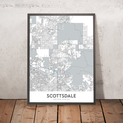 Mapa moderno de la ciudad de Scottsdale, AZ: centro, casco antiguo, estadio de Scottsdale, Scottsdale Fashion Square, Loop 101