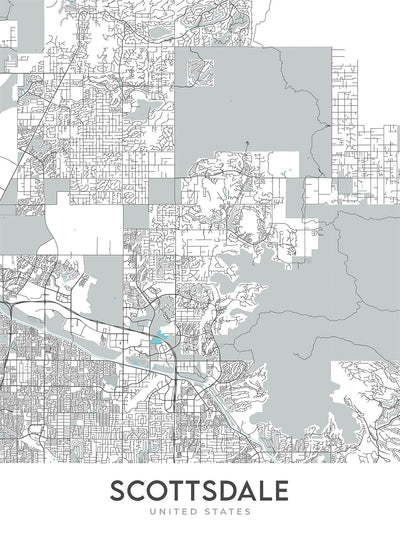 Moderner Stadtplan von Scottsdale, AZ: Innenstadt, Altstadt, Scottsdale Stadium, Scottsdale Fashion Square, Loop 101