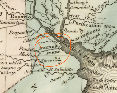 Mapa antiguo de Argentina por Lucas, 1823: Provincias Unidas, Buenos Aires, Andes, Río de la Plata 