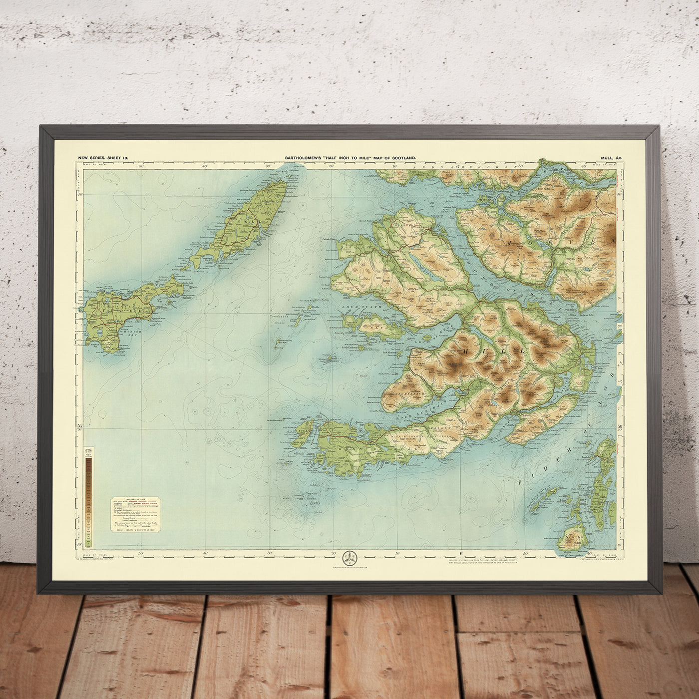 Antiguo mapa OS de Mull, Argyll por Bartholomew, 1901: Tobermory, Ben More, Castillo Duart, Loch na Keal, Abadía de Iona, Sonido de Mull