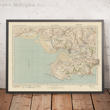 Alte Ordnance Survey-Karte, Blatt 100 - Llanelly, 1925: Swansea, Mumbles, Burry Port, Kidwelly, Gower AONB 