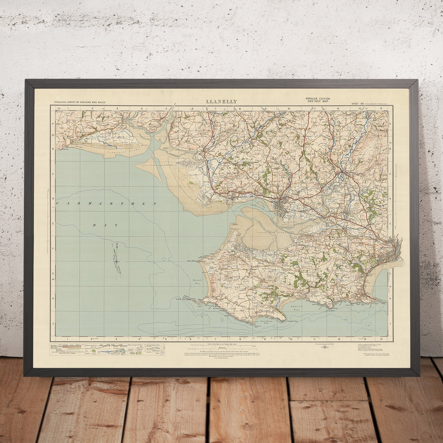 Mapa de estudio de artillería antigua, hoja 100 - Llanelly, 1925: Swansea, Mumbles, Burry Port, Kidwelly, Gower AONB