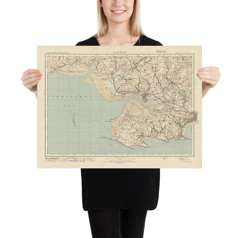 Mapa de estudio de artillería antigua, hoja 100 - Llanelly, 1925: Swansea, Mumbles, Burry Port, Kidwelly, Gower AONB