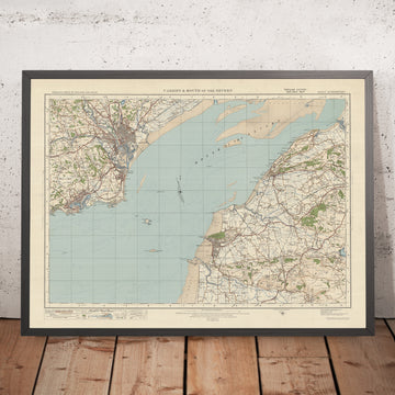 Alte Ordnance Survey-Karte, Blatt 110 - Cardiff & Mündung des Severn, 1925: Barry, Weston-super-Mare, Clevedon, Penarth, Mendip Hills AONB 
