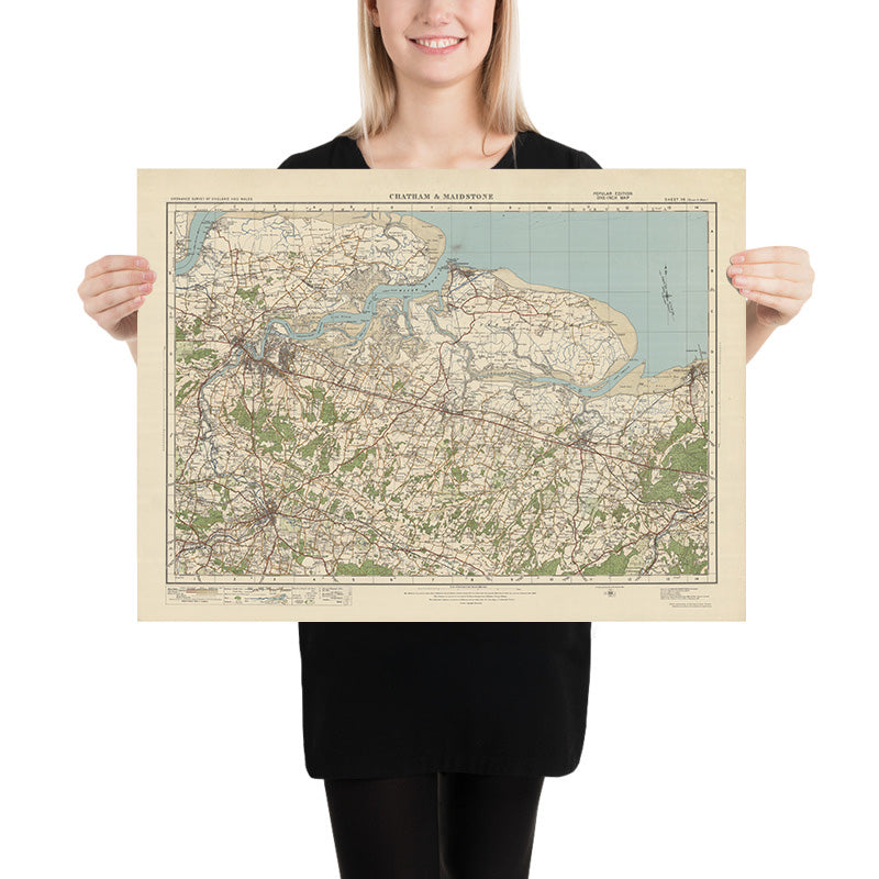 Mapa de Old Ordnance Survey, hoja 116 - Chatham & Maidstone, 1925: Sheerness, Whitstable, Faversham, Rochester, Isla de Sheppey