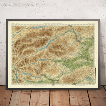 Mappa antica della Scozia centrale di Perthshire, realizzata da Bartholomew nel 1901: Perth, Loch Tay, Ben Lawers, fiume Tay, Schiehallion, Crieff 
