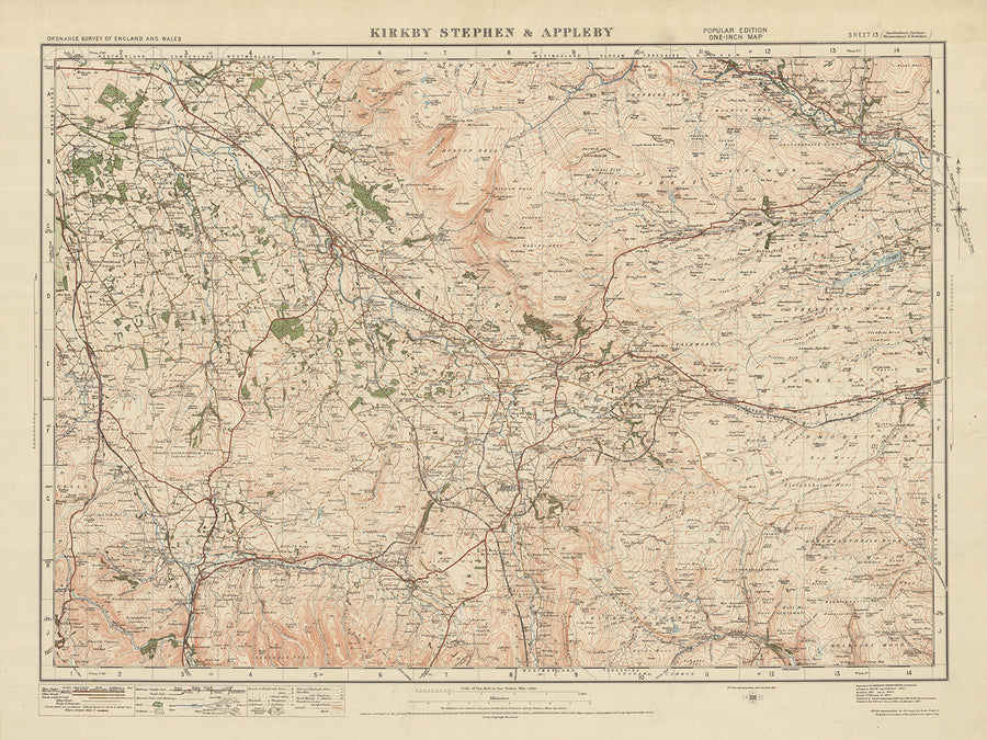 Old Ordnance Survey Map, Sheet 13 - Kirkby Stephen & Appleby, 1925: Brough, Shap, Tebay, Morland, North Pennines AONB