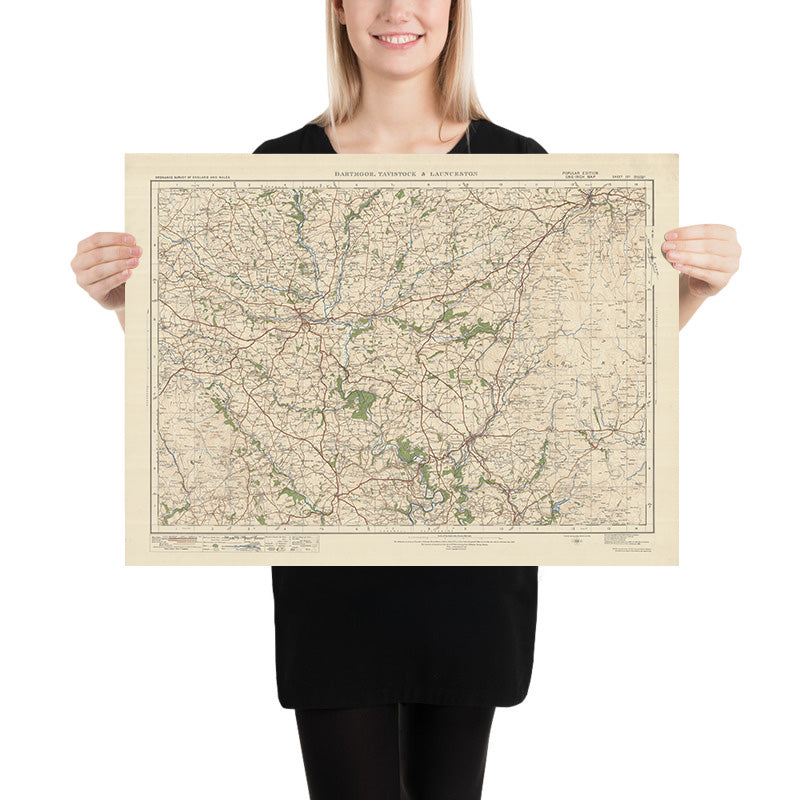 Mapa de Old Ordnance Survey, hoja 137 - Dartmoor, Tavistock & Launceston, 1925: Okehampton, Callington, Gunnislake, Yelverton, Tamar Valley AONB