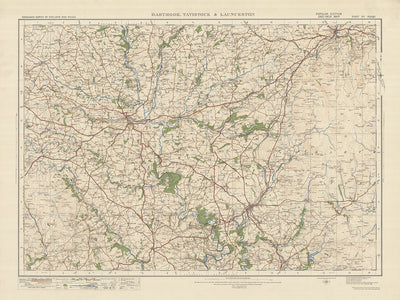 Carte Old Ordnance Survey, feuille 137 - Dartmoor, Tavistock et Launceston, 1925 : Okehampton, Callington, Gunnislake, Yelverton, Tamar Valley AONB
