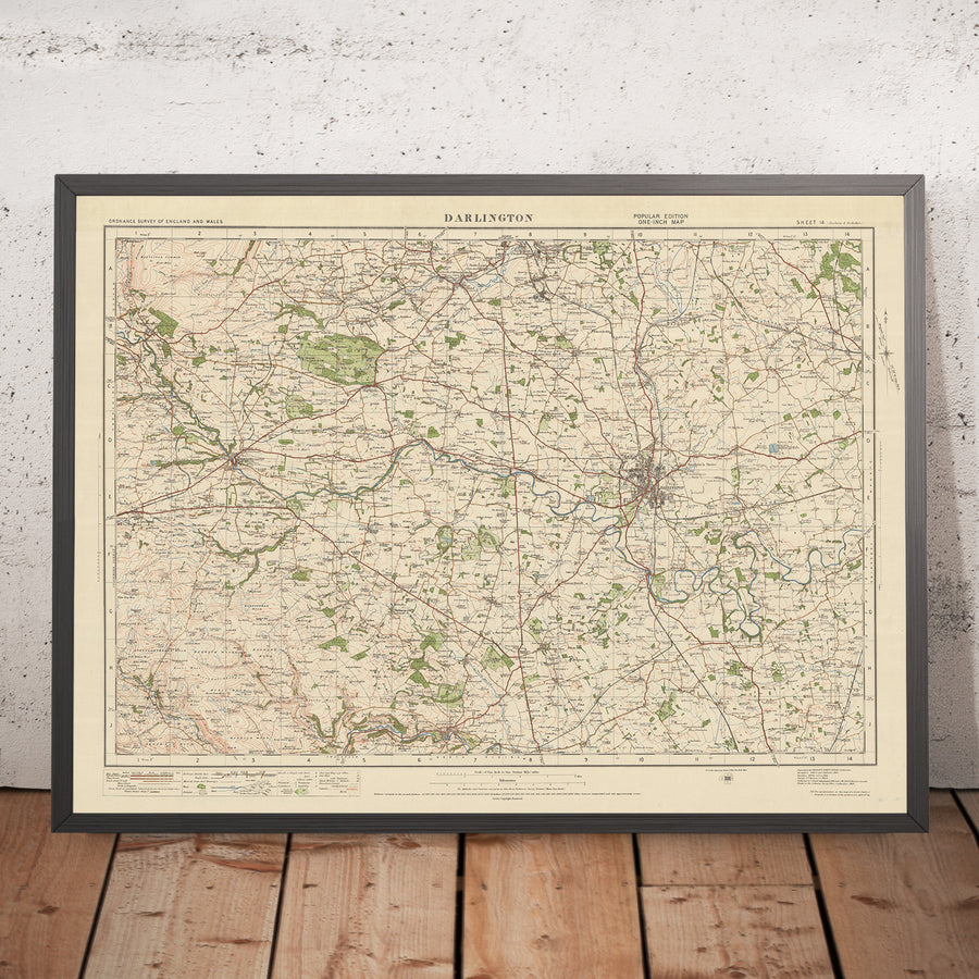 Old Ordnance Survey Map, Sheet 14 - Darlington, 1925: Newton Aycliffe, Shildon, Richmond, Barnard Castle, St Helen Auckland