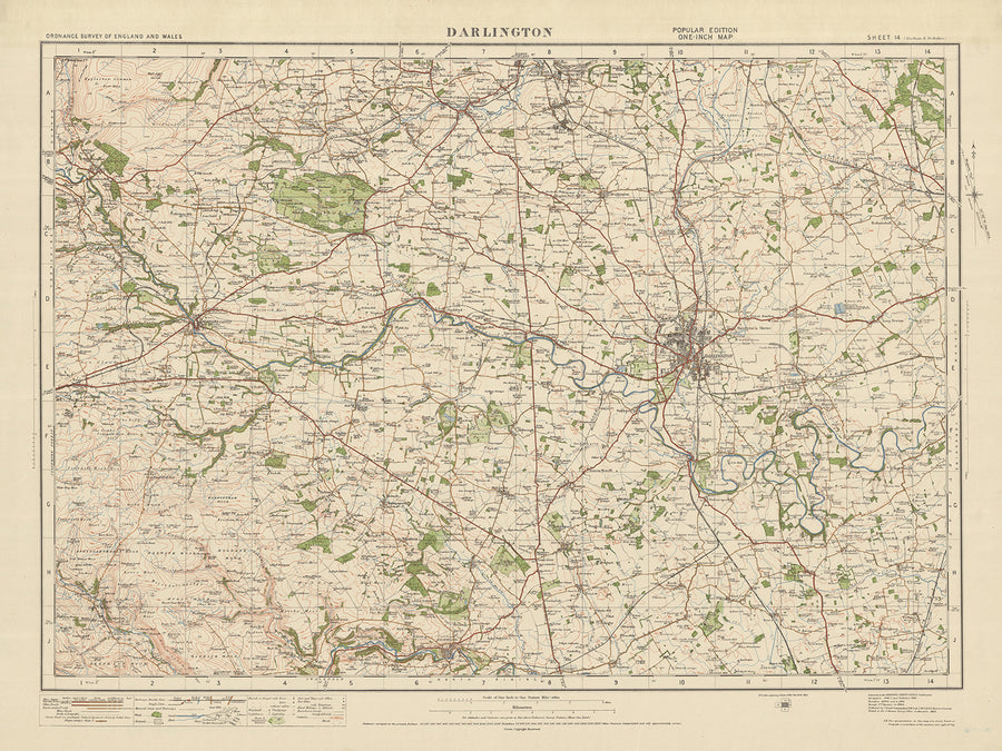 Old Ordnance Survey Map, Sheet 14 - Darlington, 1925: Newton Aycliffe, Shildon, Richmond, Barnard Castle, St Helen Auckland