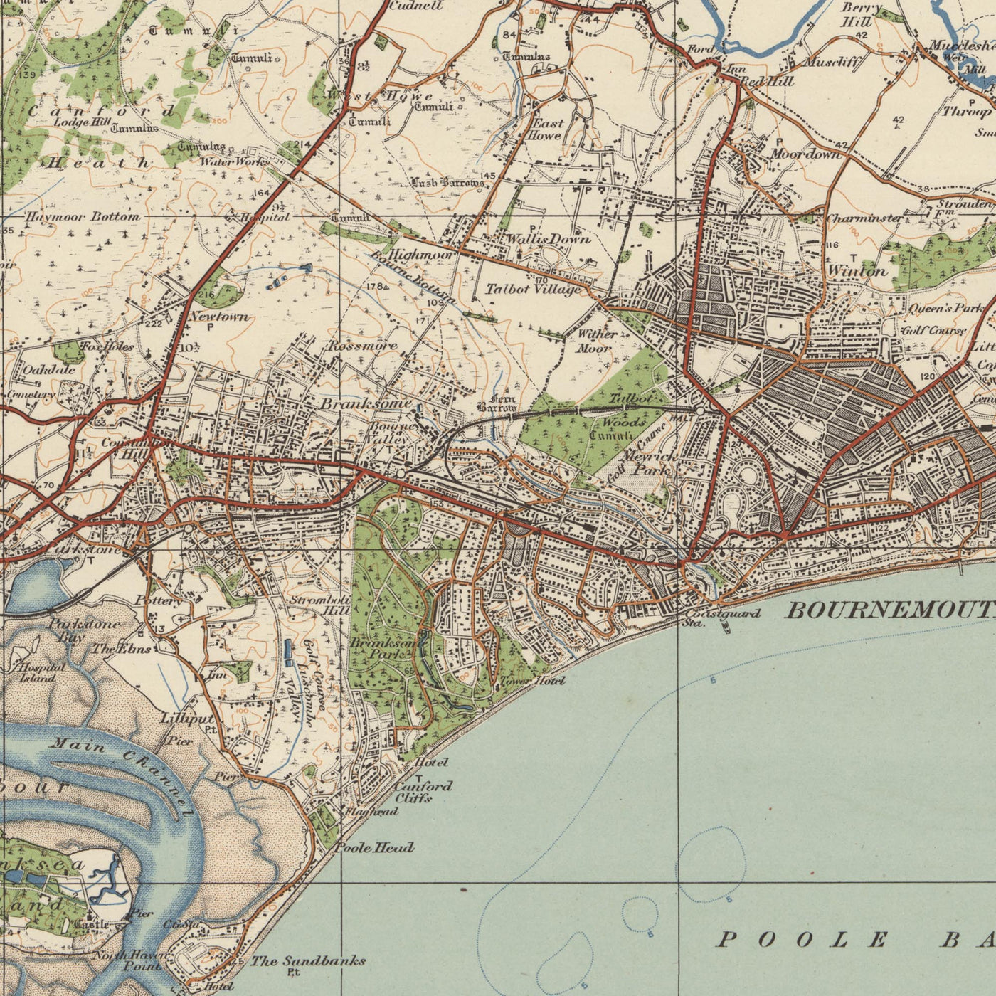 Old Ordnance Survey Map, Sheet 141 - Bournemouth & Swanage, 1919-1926: Poole, Christchurch, Wareham, Poole Harbour, Isle of Purbeck, Corfe Castle