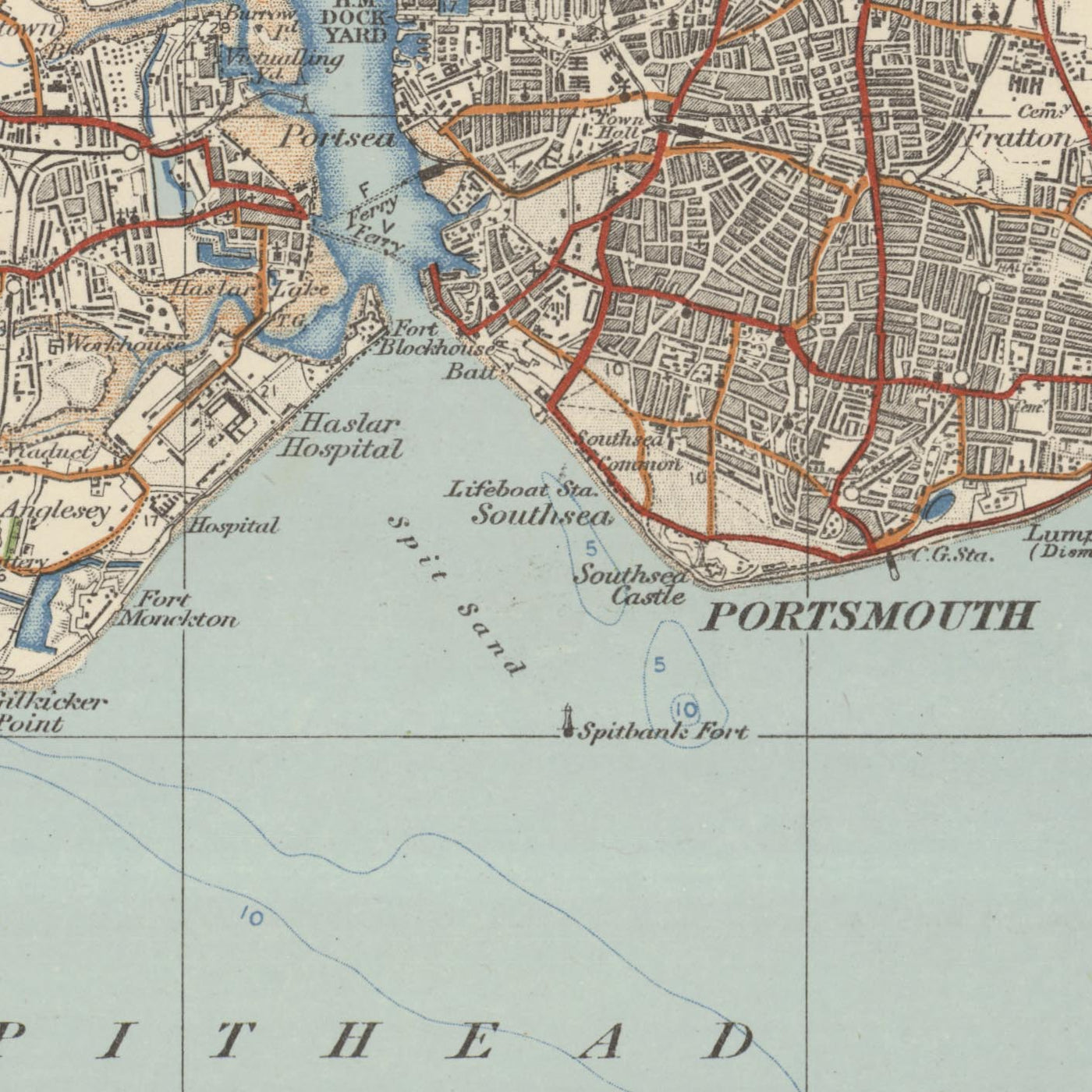 Ancienne carte de l'Ordnance Survey, feuille 142 - Île de Wight, 1919-1926 : Portsmouth, Newport, Ryde, Cowes, Gosport, Carisbrooke Castle, The Needles, Osborne House