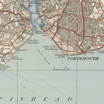 Ancienne carte de l'Ordnance Survey, feuille 142 - Île de Wight, 1919-1926 : Portsmouth, Newport, Ryde, Cowes, Gosport, Carisbrooke Castle, The Needles, Osborne House