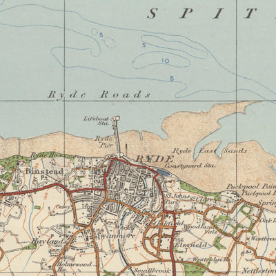 Ancienne carte de l'Ordnance Survey, feuille 142 - Île de Wight, 1919-1926 : Portsmouth, Newport, Ryde, Cowes, Gosport, Carisbrooke Castle, The Needles, Osborne House