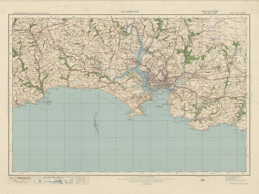 Old Ordnance Survey Map, Sheet 144 - Plymouth, 1919-1926: Saltash, Liskeard, Torpoint, and Callington, with Dartmoor National Park, River Tamar, Royal Albert Bridge