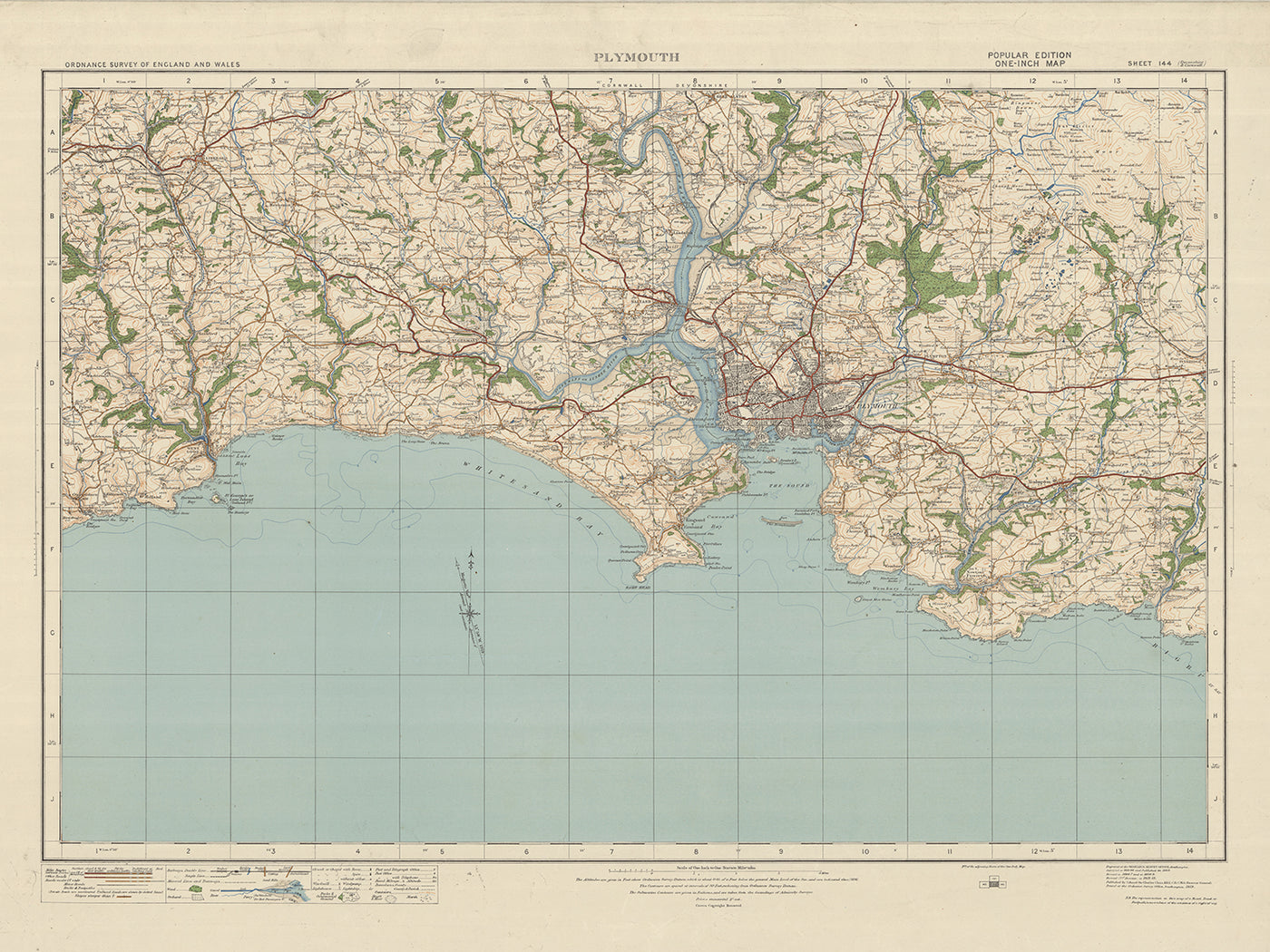 Old Ordnance Survey Map, Sheet 144 - Plymouth, 1919-1926: Saltash, Liskeard, Torpoint, and Callington, with Dartmoor National Park, River Tamar, Royal Albert Bridge