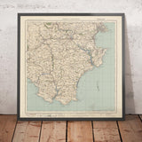 Ancienne carte de l'Ordnance Survey, feuille 145 - Torquay & Dartmouth, 1919-1926 : Paignton, Totnes, Brixham, le parc national de Dartmoor, la rivière Dart et la baie de Start