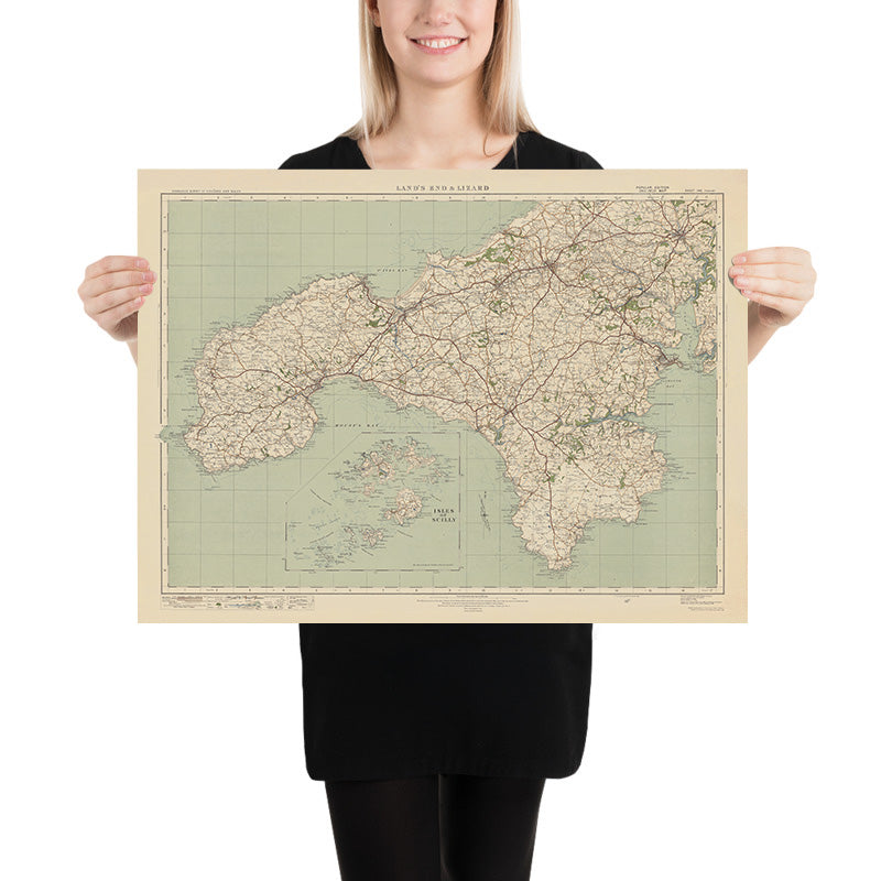 Mapa antiguo de Ordnance Survey - Hoja 146 Lands End & Lizard, 1919-1926: Truro, Falmouth, St Ives, Penzance, Helston, St Michael&