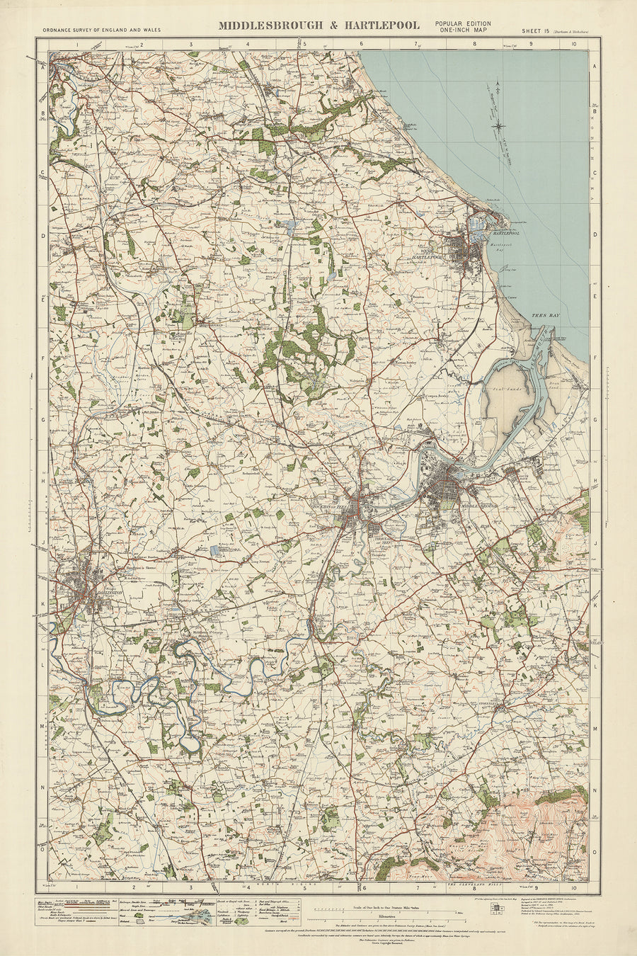 Old Ordnance Survey Map, Sheet 15 - Middlesbrough & Hartlepool, 1925: Durham, Thornaby, Seaton Carew, Darlington, Stockton-on-Tees