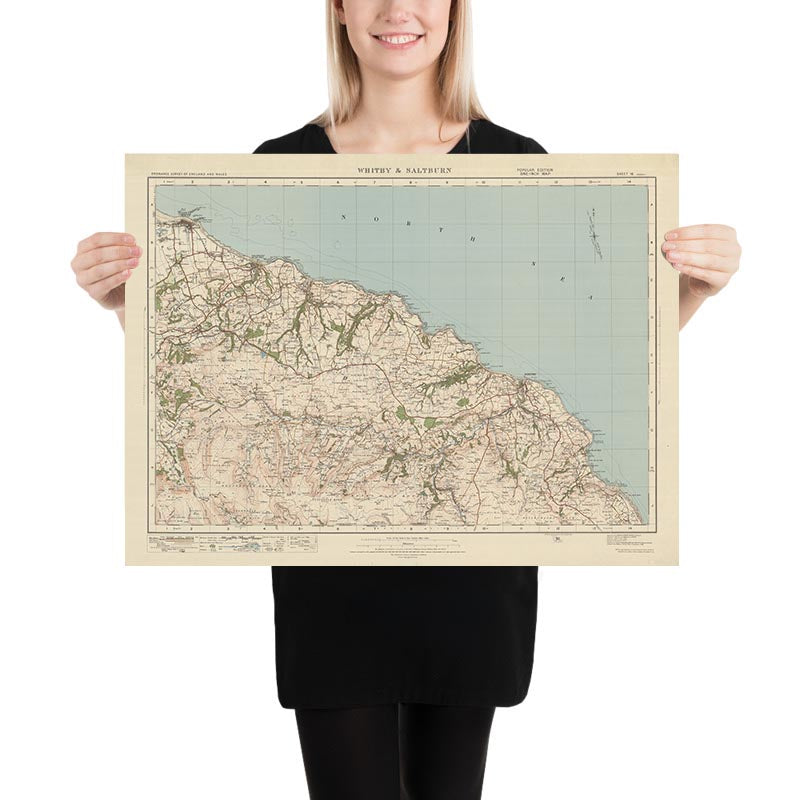 Old Ordnance Survey Map, Sheet 16 - Whitby & Saltburn, 1925: Redcar, Guisborough, Marske-by-the-sea, Loftus, North York Moors National Park