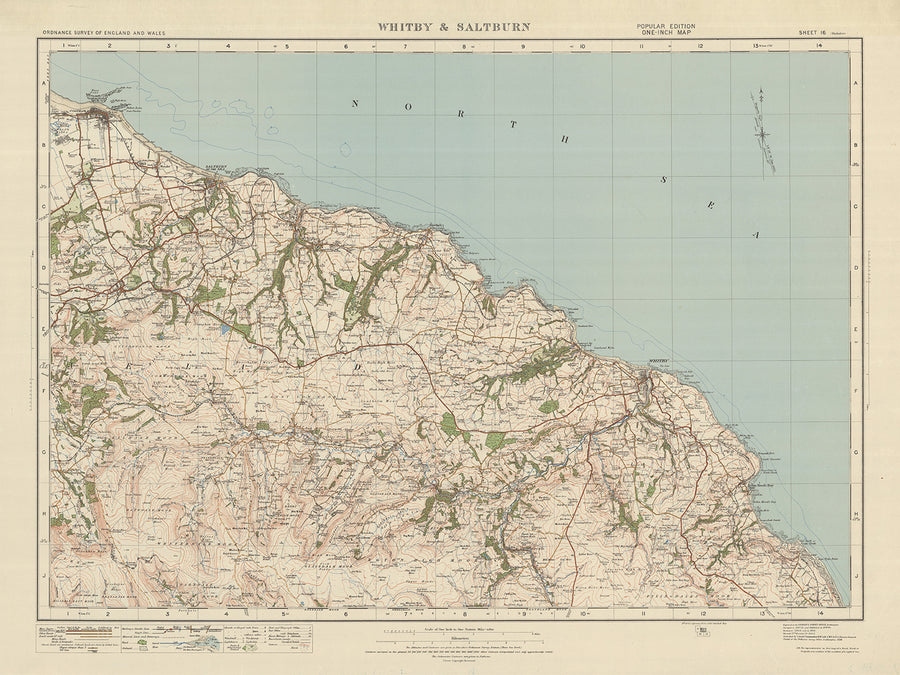 Old Ordnance Survey Map, Sheet 16 - Whitby & Saltburn, 1925: Redcar, Guisborough, Marske-by-the-sea, Loftus, North York Moors National Park