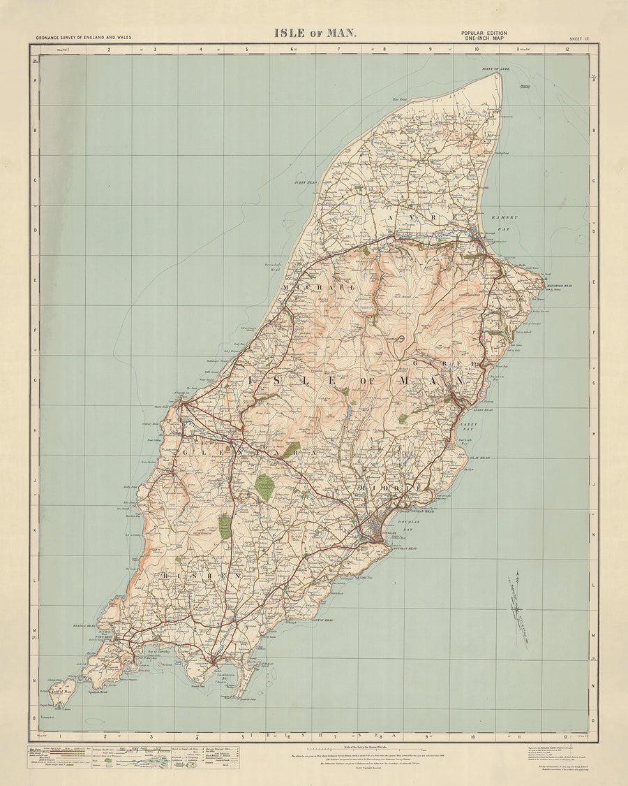 Old Ordnance Survey Map, Sheet 17 - Isle of Man, 1925: Douglas, Peel, Castletown, Ramsey, Port Erin
