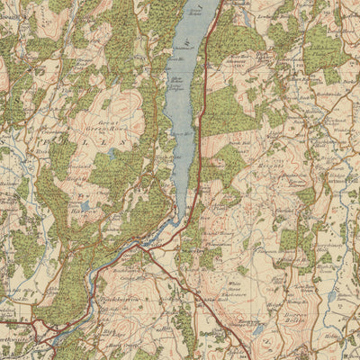 Mapa antiguo de Ordnance Survey, hoja 19 - Windermere y Ulverston, 1925: Dalton-in-Furness, Millom, Grange-over-Sands, Kendal y Parque Nacional del Distrito de los Lagos.