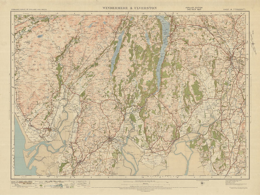 Old Ordnance Survey Map, Sheet 19 - Windermere & Ulverston, 1925: Dalton-in-Furness, Millom, Grange-over-Sands, Kendal and Lake District National Park