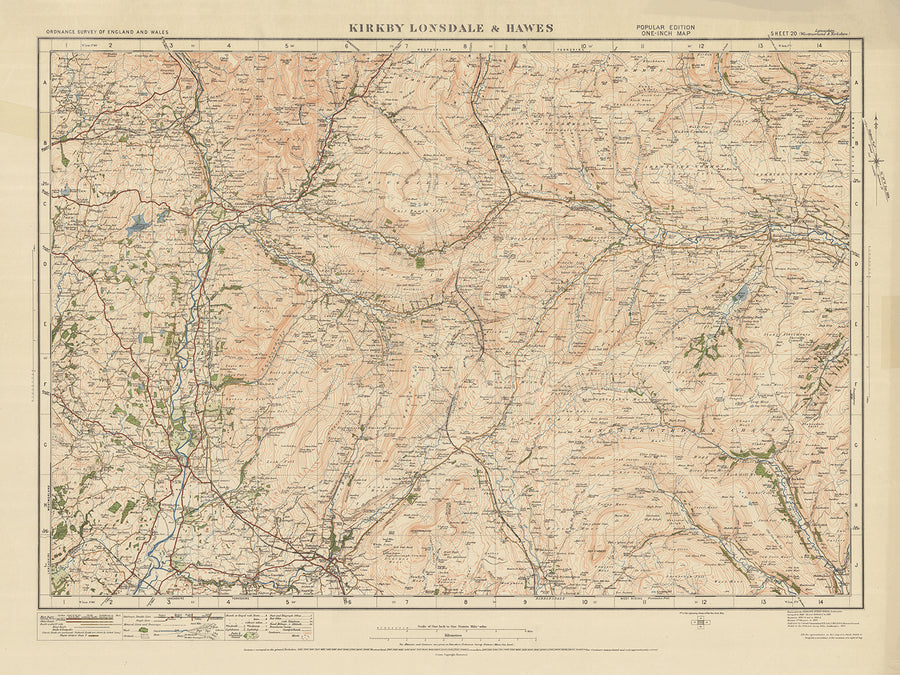 Old Ordnance Survey Map, Sheet 20 - Kirkby Lonsdale & Hawes, 1925: Ingleton, Sedbergh, Askrigg, Yorkshire Dales National Park