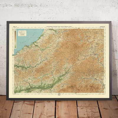 Antiguo mapa OS de Carmarthen, Gales por Bartholomew, 1901: Llanelli, Brecon Beacons, River Towy, Cardigan Bay, Black Mountain, Llyn y Fan Fach