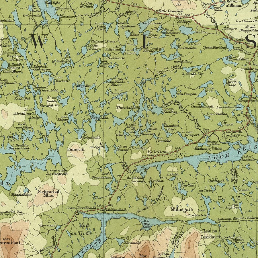 Antiguo mapa OS de las Hébridas Exteriores, Lewis y Harris por Bartholomew, 1901: Stornoway, Clisham, Callanish Stones
