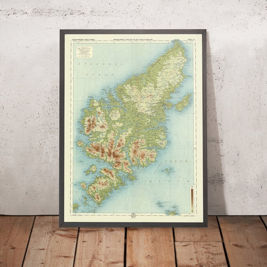 Antiguo mapa OS de las Hébridas Exteriores, Lewis y Harris por Bartholomew, 1901: Stornoway, Clisham, Callanish Stones