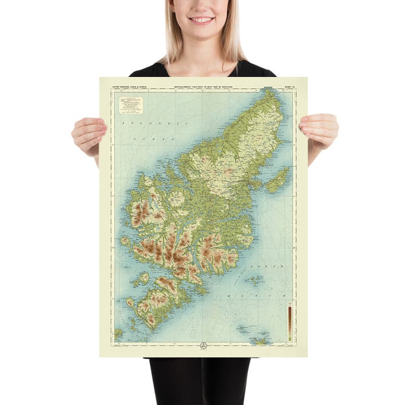 Antiguo mapa OS de las Hébridas Exteriores, Lewis y Harris por Bartholomew, 1901: Stornoway, Clisham, Callanish Stones