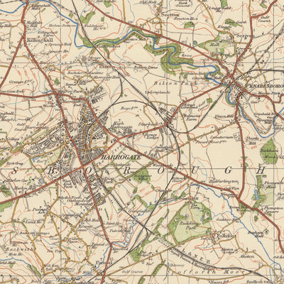 Mapa antiguo de Ordnance Survey, hoja 26 - Harrogate, 1925: Otley, Ilkley, Skipton, Knaresborough, Nidderdale AONB
